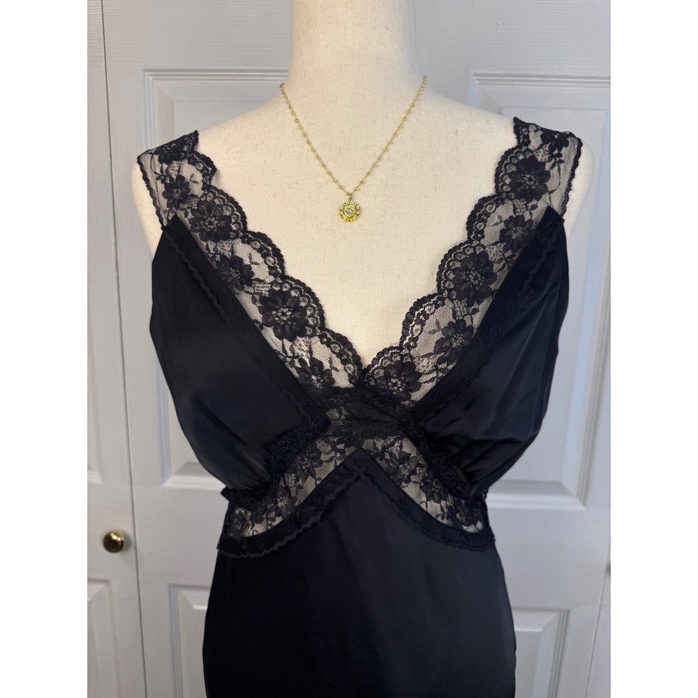 Abercrombie & Fitch Black Lace Satin Maxi Bias Cut Slip Dress S Y2K Romantic - Picture 3 of 8